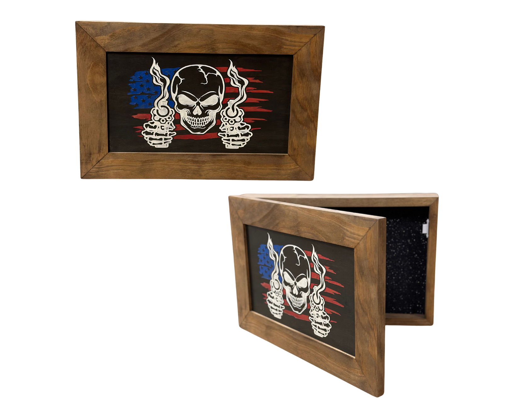 Flag Skull Gun Safe - Wall Mounted Decorative Secure Gun Cabinet by Bellewood Designs - main product image for Resin Society