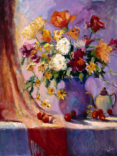 Flowers Still Life Artist Enhanced Canvas Print by John Beard Collection - main product image for Resin Society