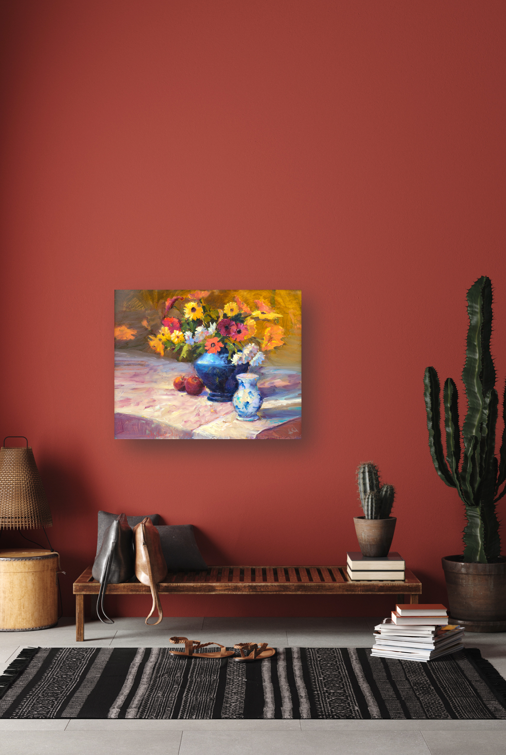 Flowers with Blue Vase Artist Enhanced Canvas Print by John Beard Collection - product image 2 for Resin Society