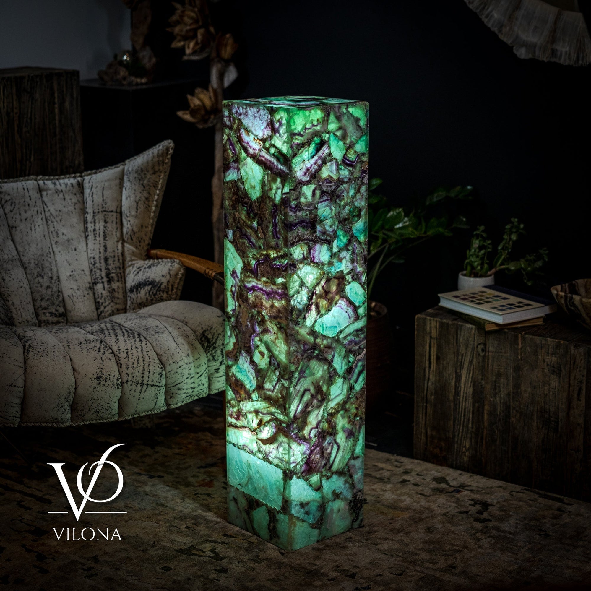 Fluorite Floor Lamp - Medium - 43.5"H x 10"W - Square - #10 by Vilona Onyx - main product image for Resin Society