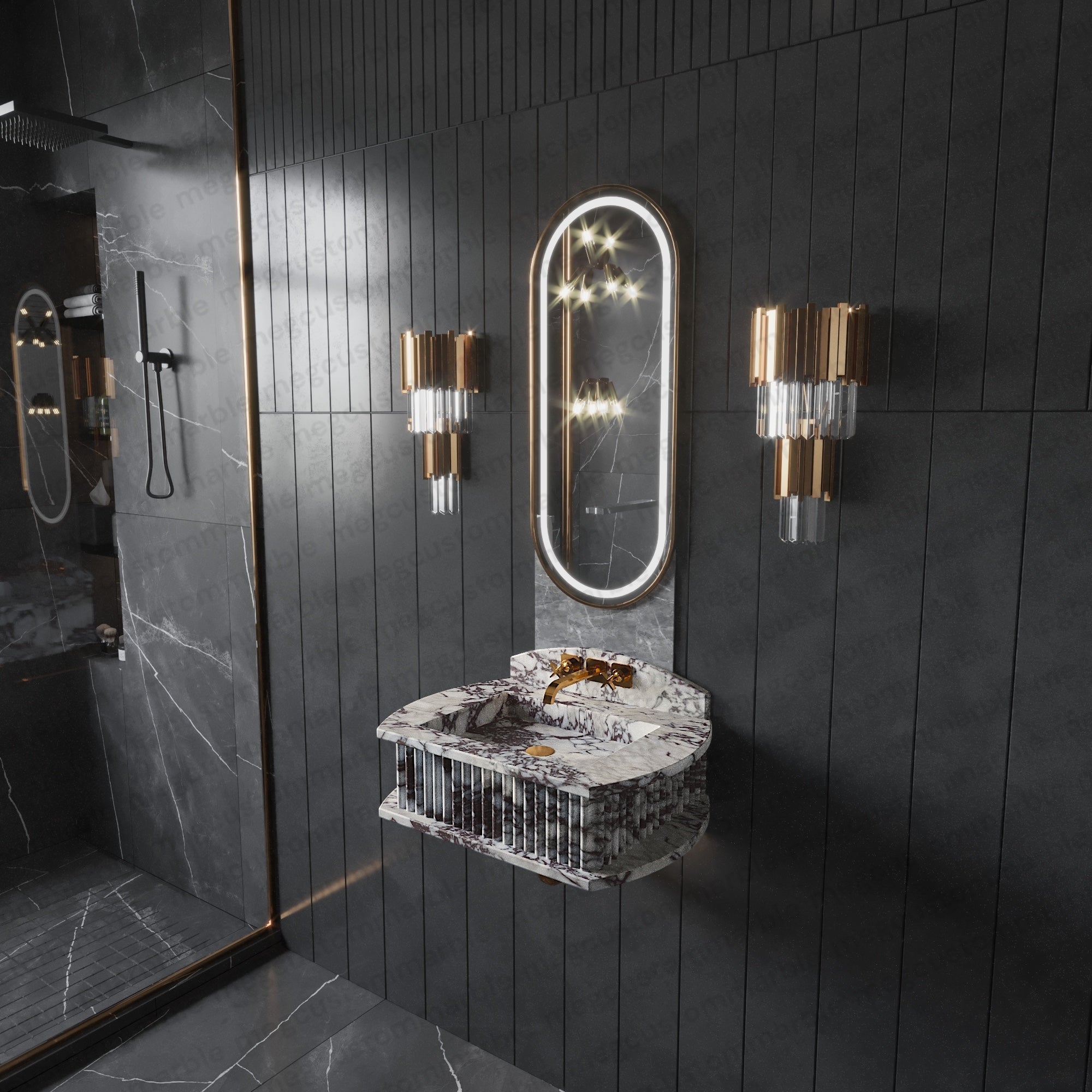 Bathroom Fluted Marble Sinks by MEG Custom Marble By Ziynet A. LLC - product image 7 for Resin Society