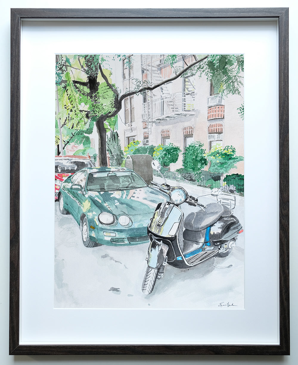 Vespa Scooter and Toyota Celica, Classic Car, Street Scene, Print by Art By Francis - product image 2 for Resin Society