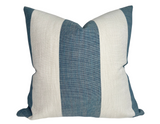 Vintage Striped Pillow Cover in Lagoon with woven vintage stripe fabric front and ivory outdoor fabric back