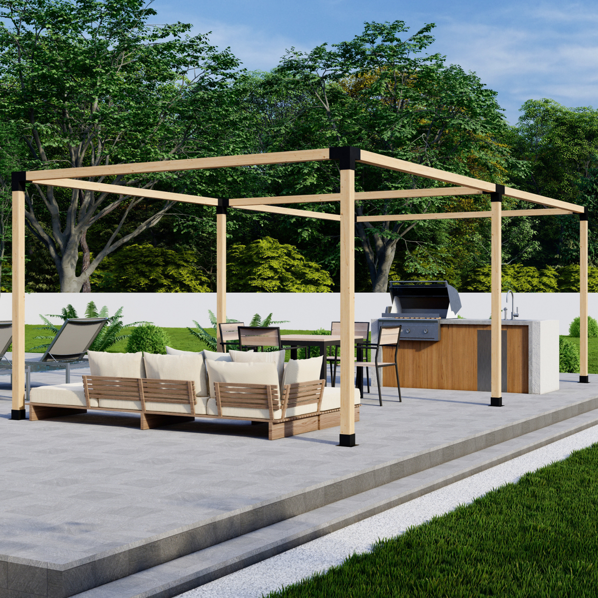 Metal pergola bracket kit components for freestanding pergola frame