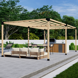 Metal Pergola Brackets Kit components arranged with labeled sizes and styles