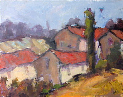French Farmhouse Artist Enhanced Canvas Print showing a rustic French farmhouse scene