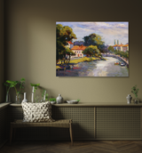 French Village with Canal Artist Enhanced Canvas Print by John Beard Collection - product image 4 for Resin Society