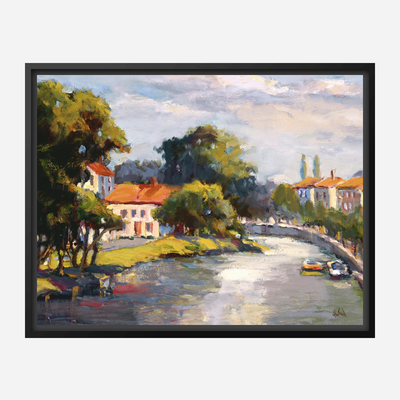 French Village with Canal Artist Enhanced Canvas Print by John Beard Collection - product image 6 for Resin Society