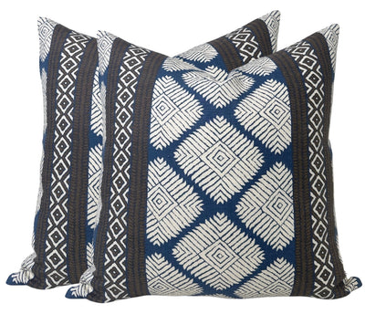 Austin Pillow Cover in Brown + Navy, Thibaut Pillows
