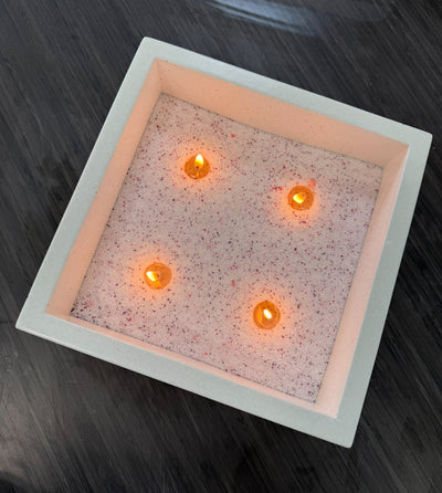Quadrato Candle Vessel in White and Charcoal colors, handcrafted concrete candle container