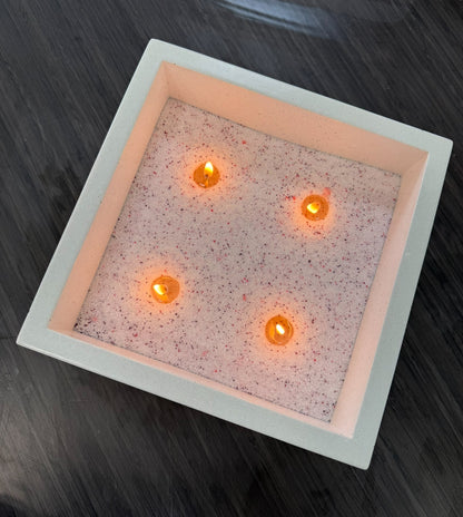 Quadrato Candle Vessel in White and Charcoal colors, handcrafted concrete candle container