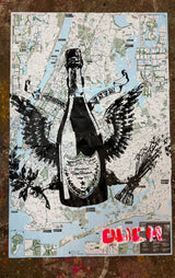 Don Angel Perignon original artwork by Denis OUCH: mixed media on NYC bike map