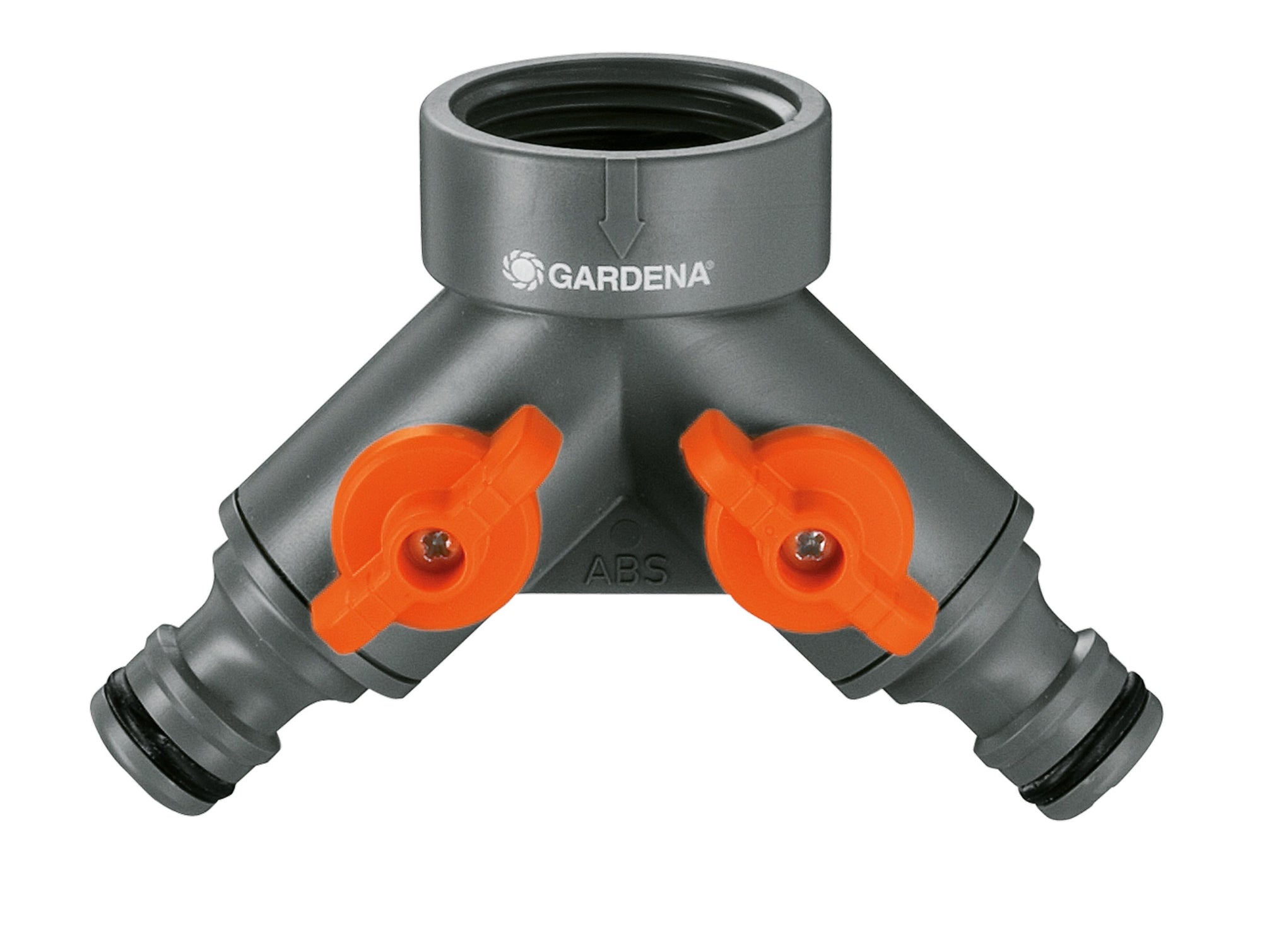 Gardena Twin-Tap Connector 00938, showing two outlet valves and connection points