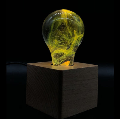 Galaxy Resin LED Table Lamp with wooden cube base, handcrafted unique design