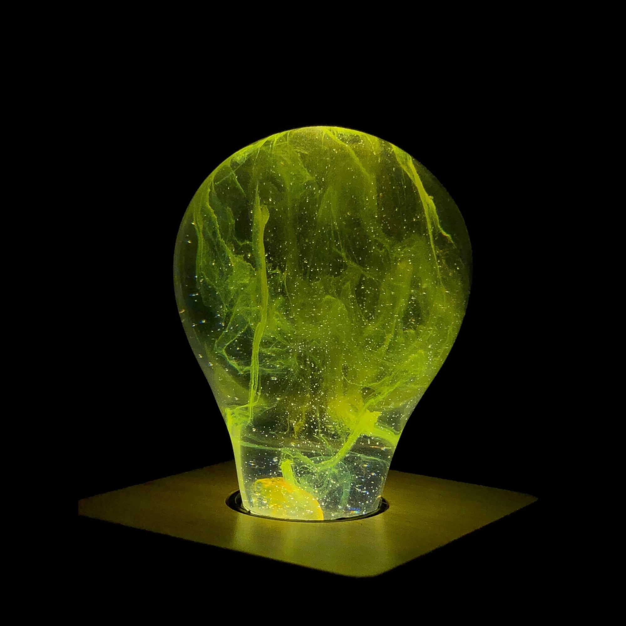 Galaxy Resin LED Table Lamp with wooden cube base, handcrafted unique design
