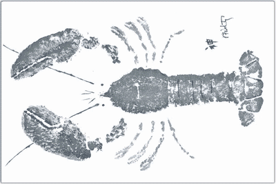 Grey Lobster Placemat with Gyotaku lobster artwork by Fishaye Trading Co