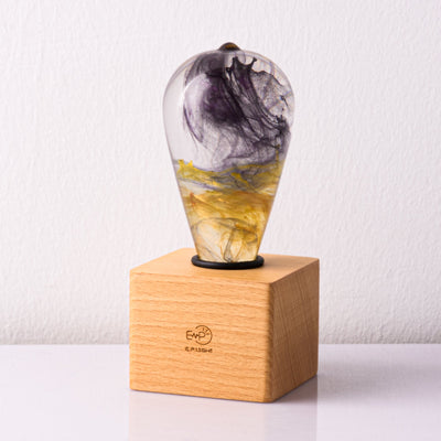 EP Light Golden Resin LED Bulb handcrafted with eco-friendly resin and wooden base options
