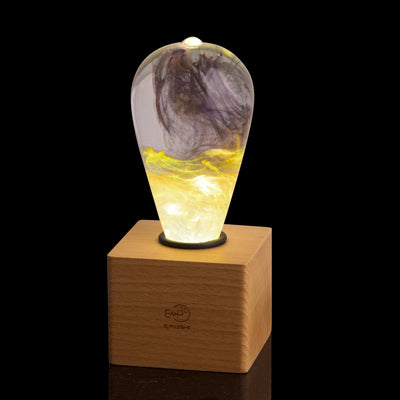 EP Light Golden Resin LED Bulb handcrafted with eco-friendly resin and wooden base options