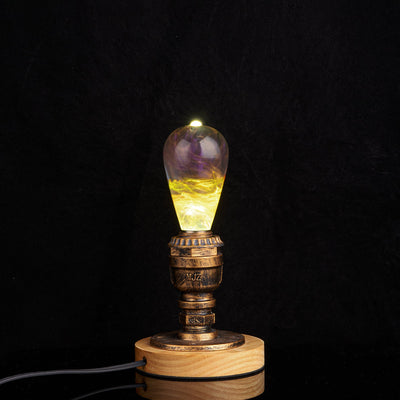 EP Light Golden Resin LED Bulb handcrafted with eco-friendly resin and wooden base options