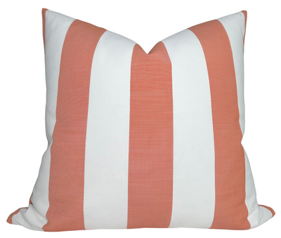 Go To Stripe Pillow Cover in Melon showing front striped fabric and ivory backing
