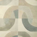 Abstract geometric pattern with interlocking curved shapes in muted parchment, gray-blue, and beige tones forming a harmonious, modern textile design.
