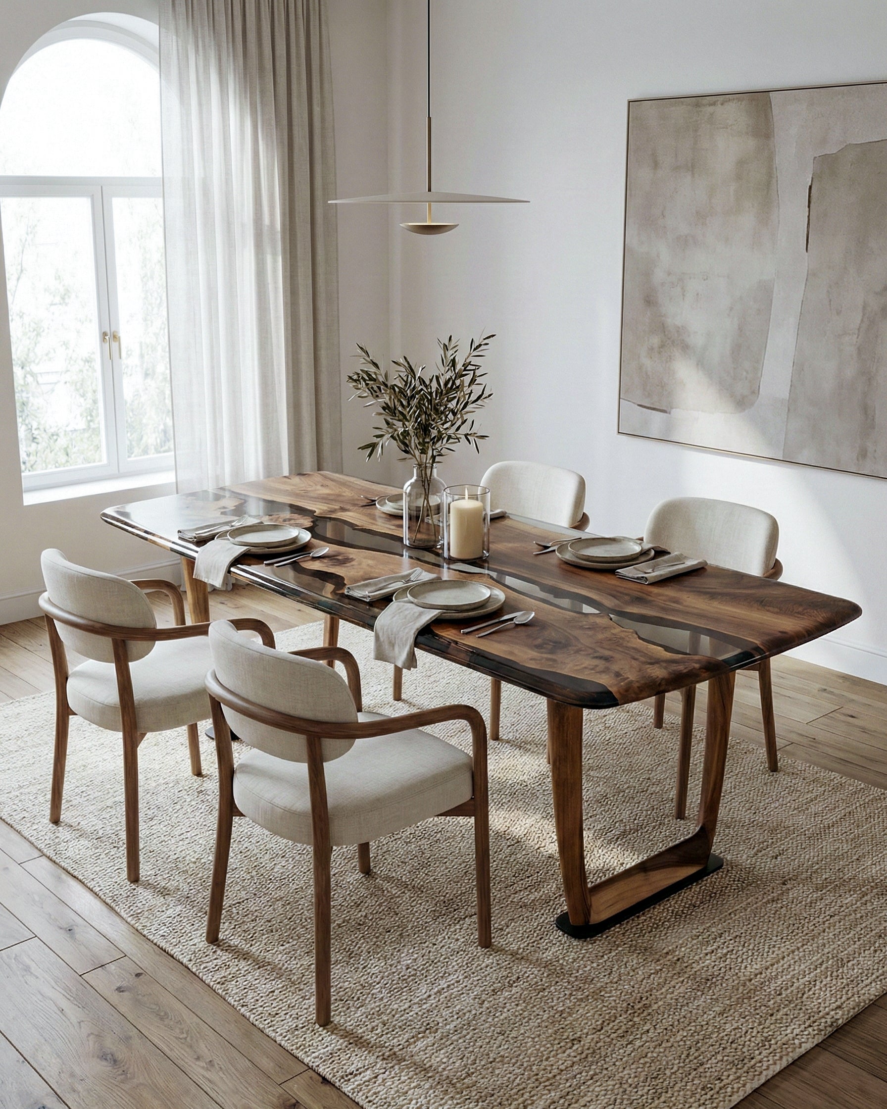 Epoxy Resin River Dining Table with Walnut Wood Legs by Gizz - product image 2 for Resin Society