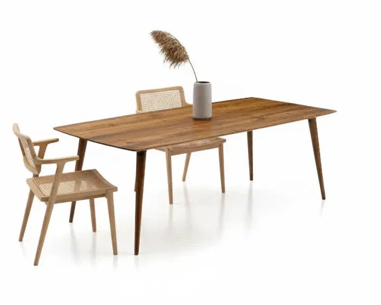 Edge glued solid hardwood dining table with natural wood grain and smooth surface