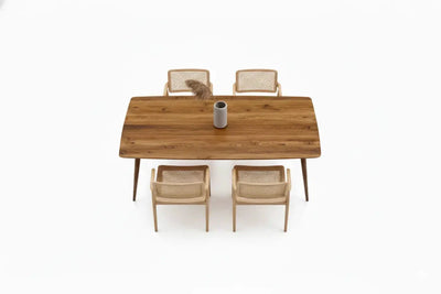 Edge glued solid hardwood dining table with natural wood grain and smooth surface