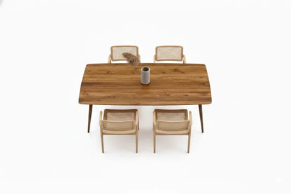Edge glued solid hardwood dining table with natural wood grain and smooth surface
