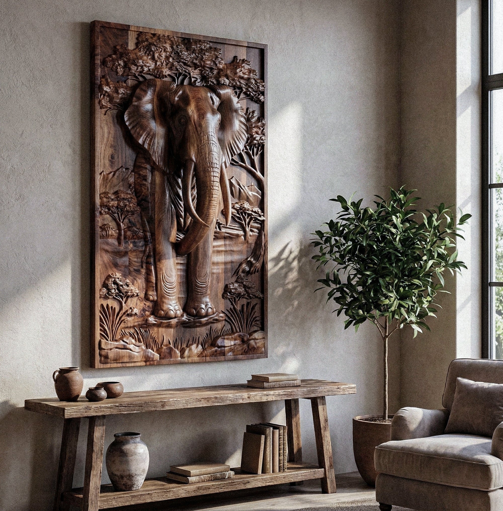 Majestic African Elephant 3D Relief Wood Wall Art by Gizz - product image 3 for Resin Society