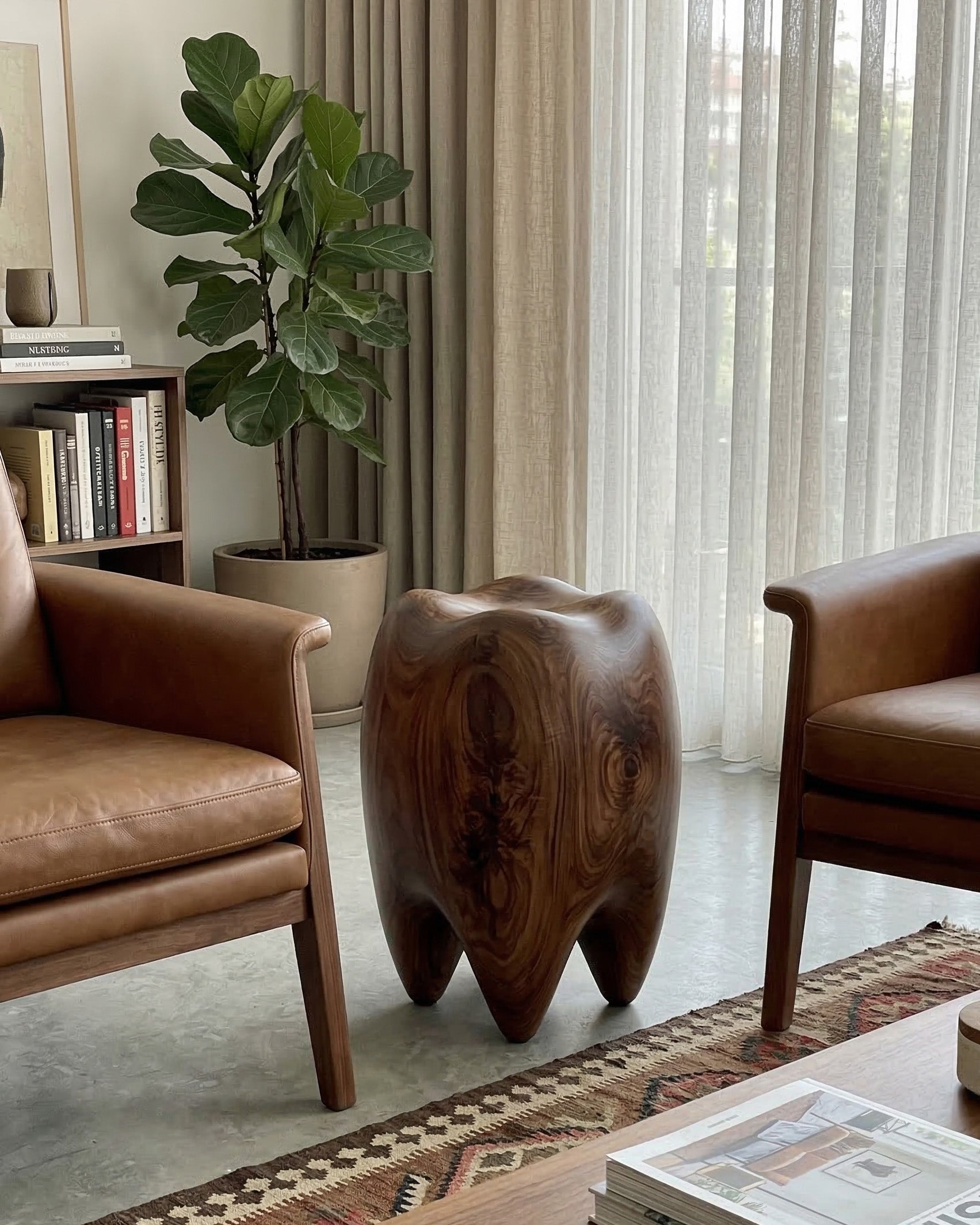 Walnut Tooth Sculptural Stool & End Table by Gizz - product image 4 for Resin Society