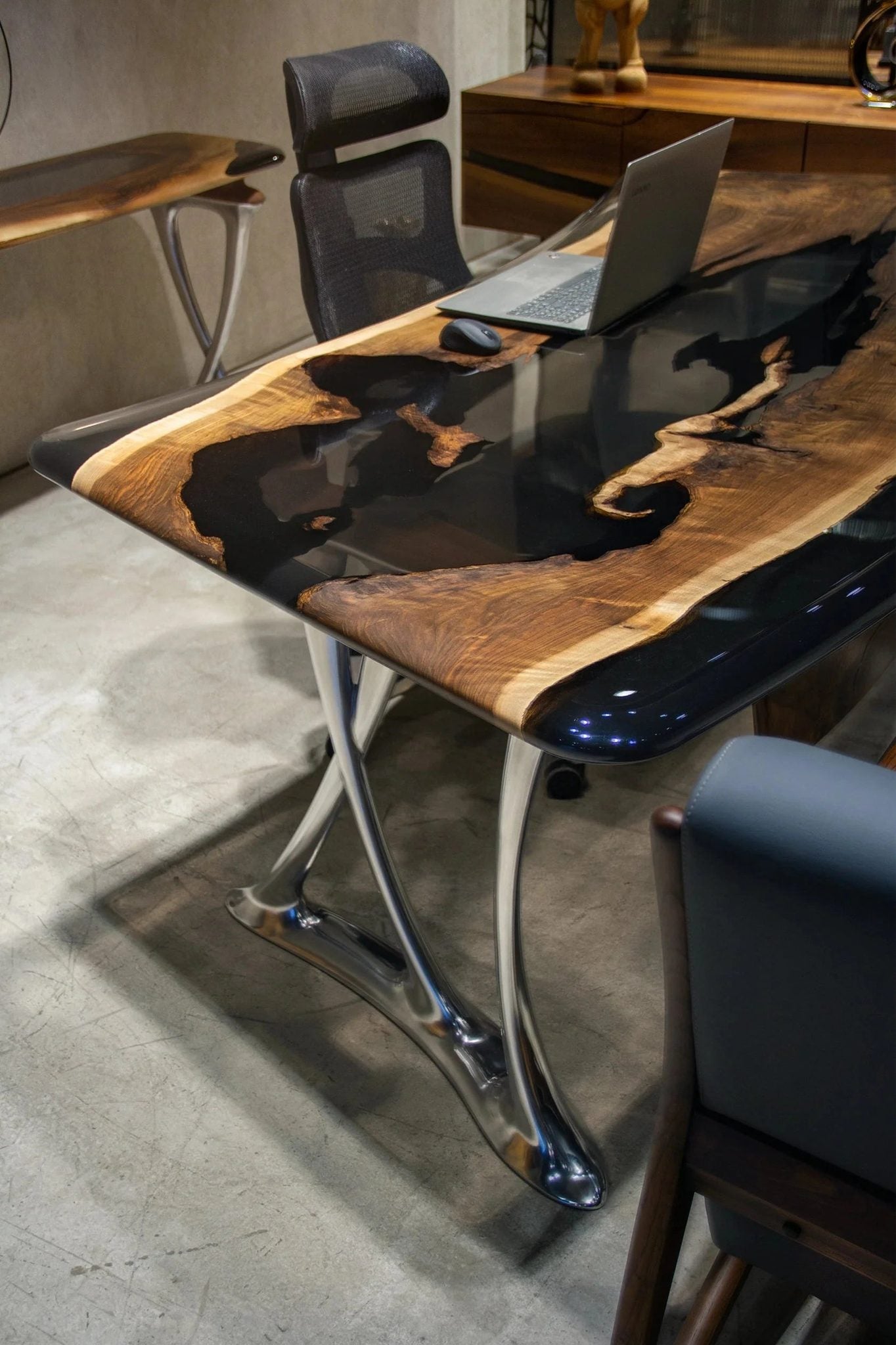 Luxury D-Shaped Walnut & Epoxy Executive Desk by Gizz - product image 4 for Resin Society