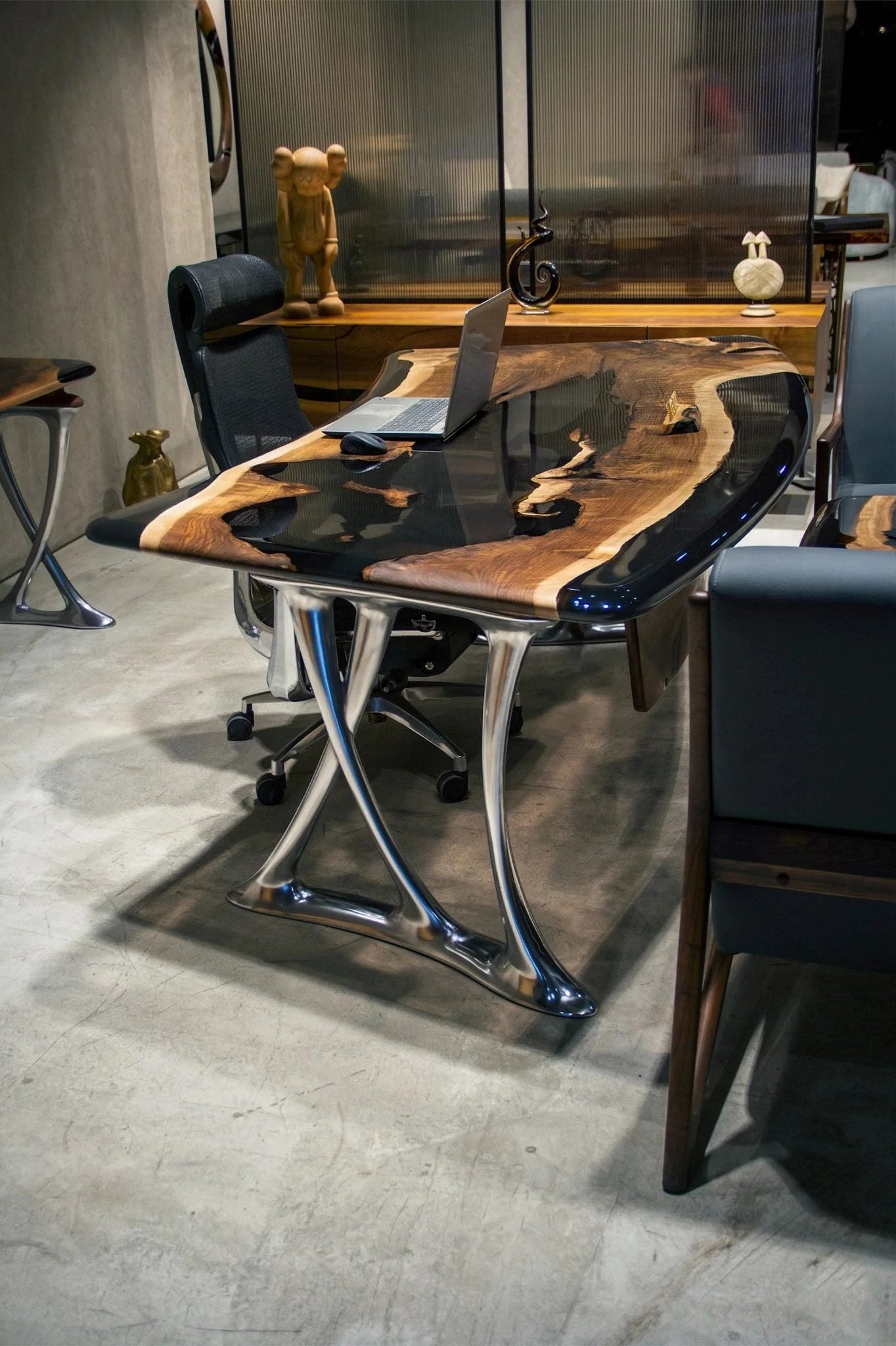 Luxury D-Shaped Walnut & Epoxy Executive Desk by Gizz - product image 6 for Resin Society