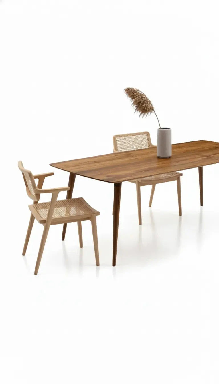 Edge glued solid hardwood dining table with natural wood grain and smooth surface