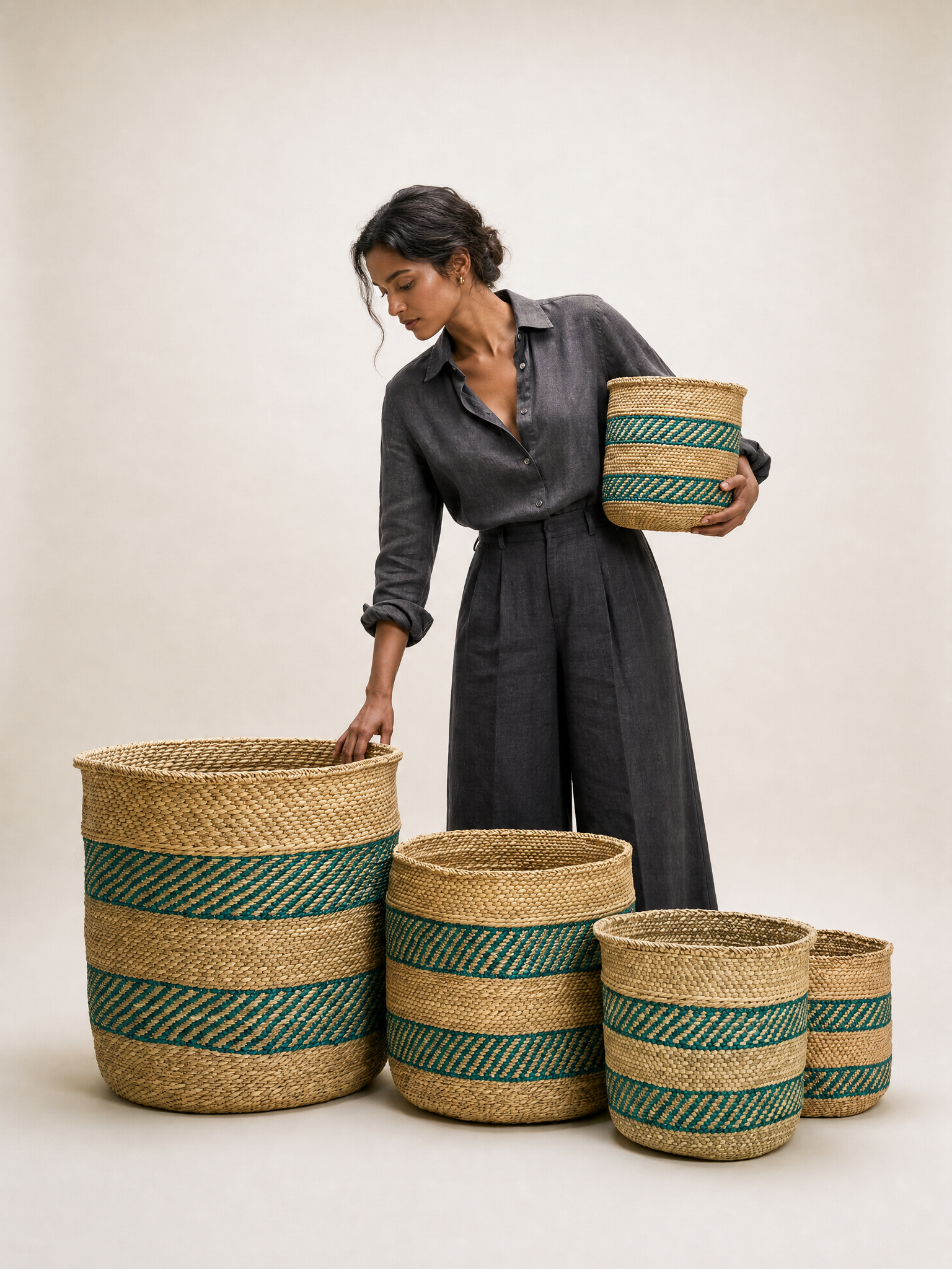 African Iringa woven basket with Turquoise Stripe by Mbare Ltd - main product image for Resin Society