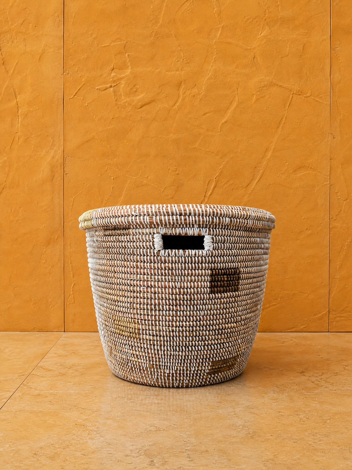 Minimalist White Round Basket with Gray Squares by Mbare Ltd - main product image for Resin Society