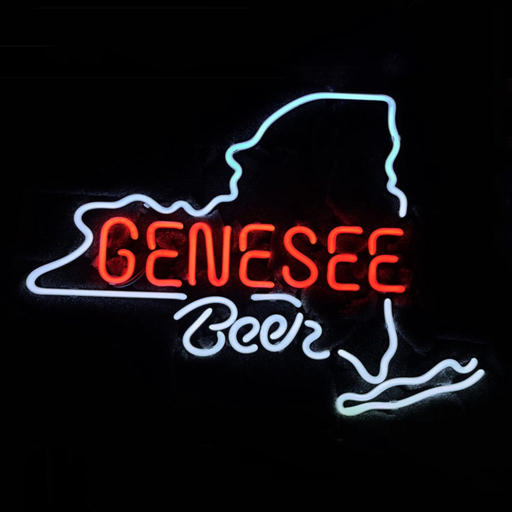 Genesee Beer New York Map Neon Sign with glass tubes on metal grid