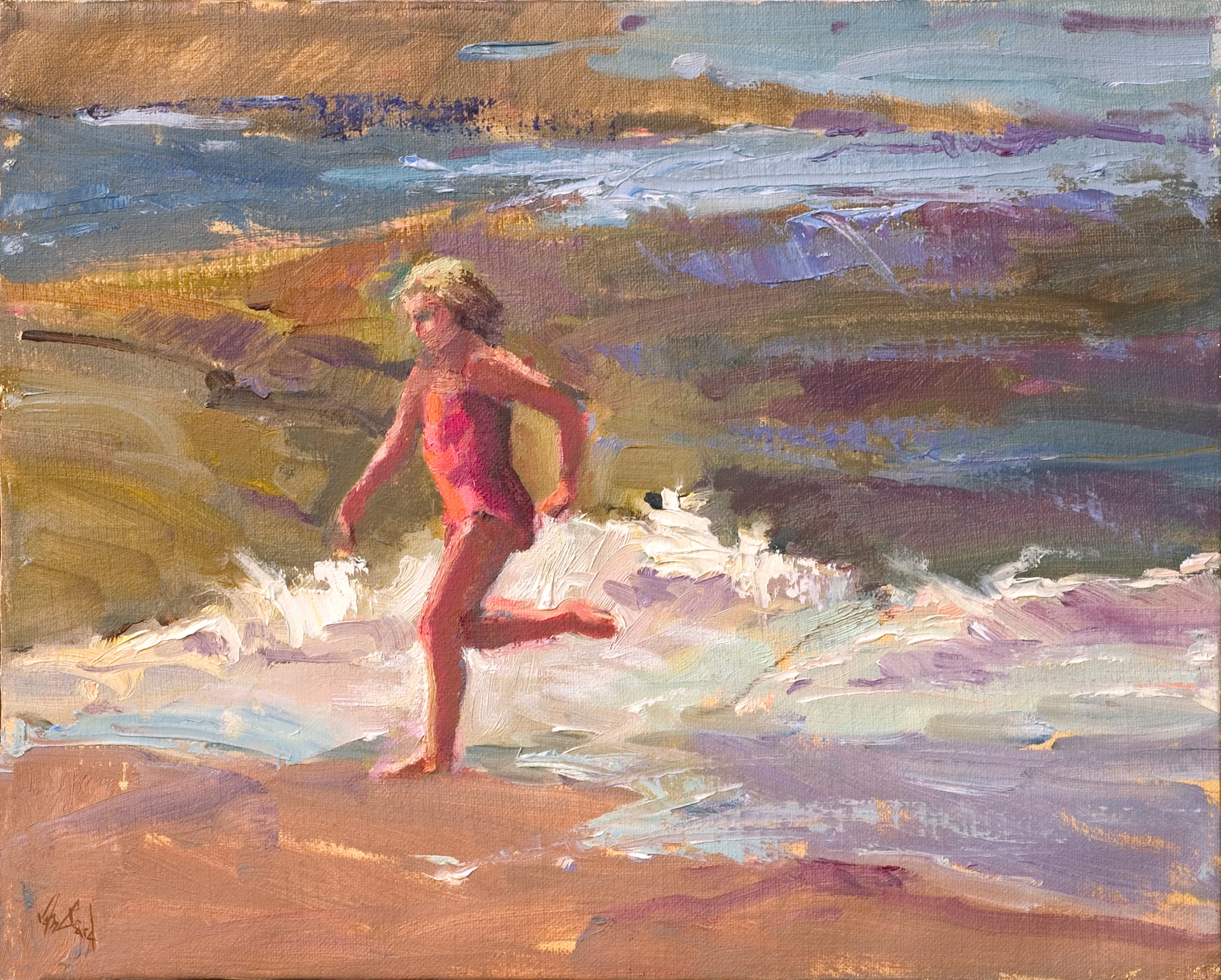 Girl in the Surf Artist Enhanced Canvas Print by John Beard Collection - main product image for Resin Society