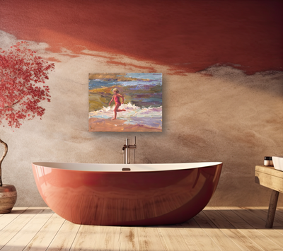 Girl in the Surf Artist Enhanced Canvas Print by John Beard Collection - product image 3 for Resin Society