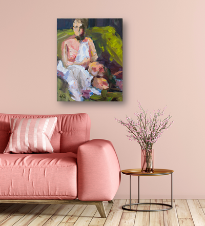 Girl on Green Chair Artist Enhanced Canvas Print by John Beard Collection - product image 2 for Resin Society