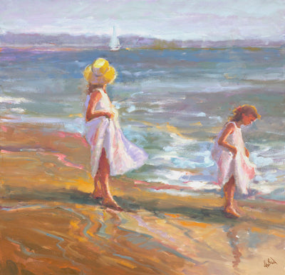 Girls on the Beach Artist Canvas Enhanced Print by John Beard Collection - main product image for Resin Society