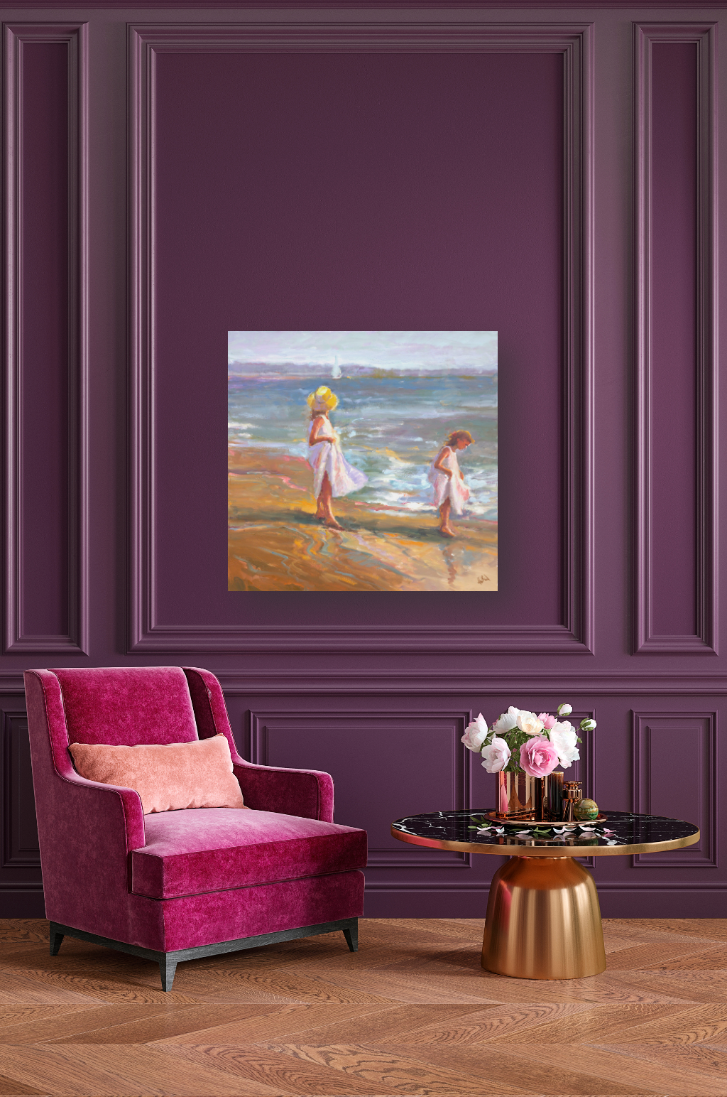 Girls on the Beach Artist Canvas Enhanced Print by John Beard Collection - product image 2 for Resin Society