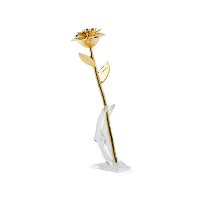 Timeless Rose dipped in 24K gold displayed in a crystal glass dome