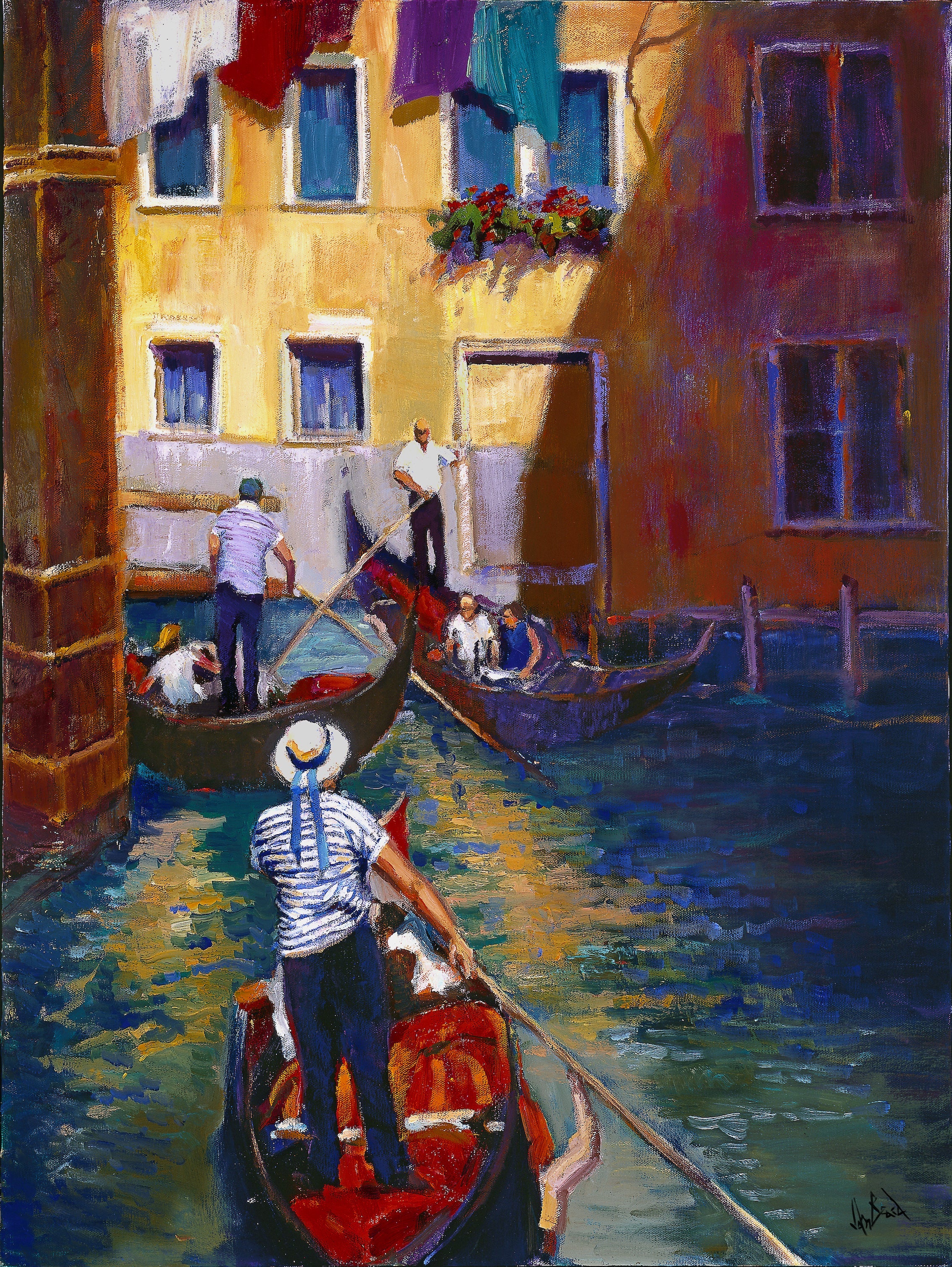 Gondoleers Artist Enhanced Canvas Print by John Beard Collection - main product image for Resin Society