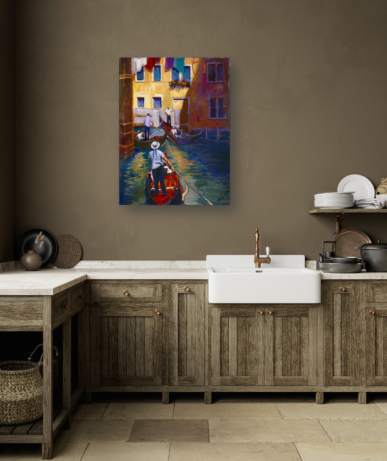Gondoleers Artist Enhanced Canvas Print by John Beard Collection - product image 4 for Resin Society