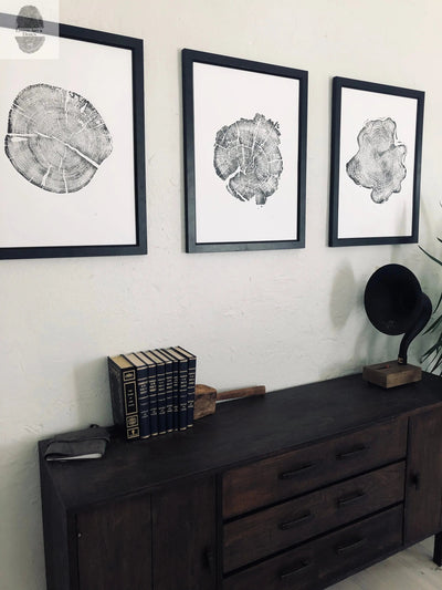 Grand Tetons, Alaska, Wyoming, Idaho Tree Ring Woodcut Art Prints - 18x24