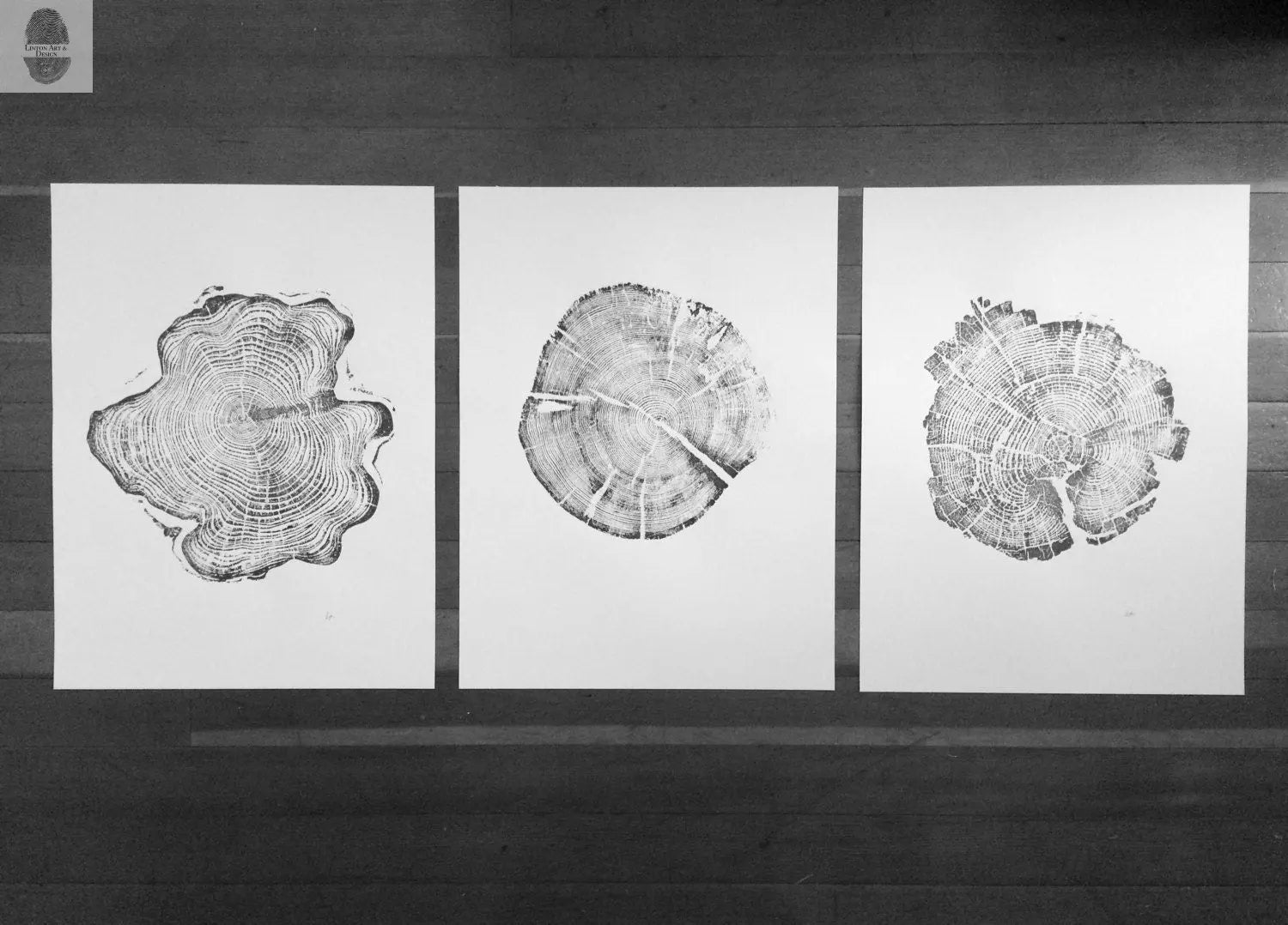 Grand Tetons, Alaska, Wyoming, Idaho Tree Ring Woodcut Art Prints - 18x24