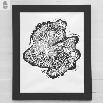 Grand Tetons, Alaska, Wyoming, Idaho Tree Ring Woodcut Art Prints - 18x24