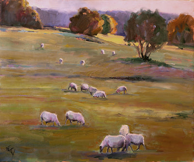 Grazing at Sunset Artist Enhanced Canvas Print by John Beard Collection - main product image for Resin Society