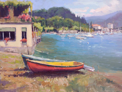 Greek Harbor coastal scene printed on canvas with options for wrap or framed edges